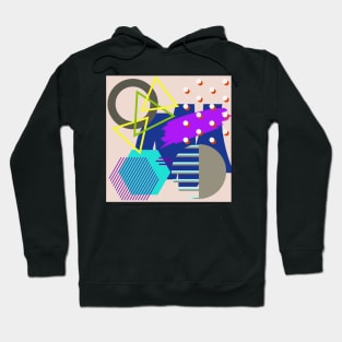 Modern Geometric Pattern Bright Pink, Aqua, Yellow Retro Doodle Style Hoodie